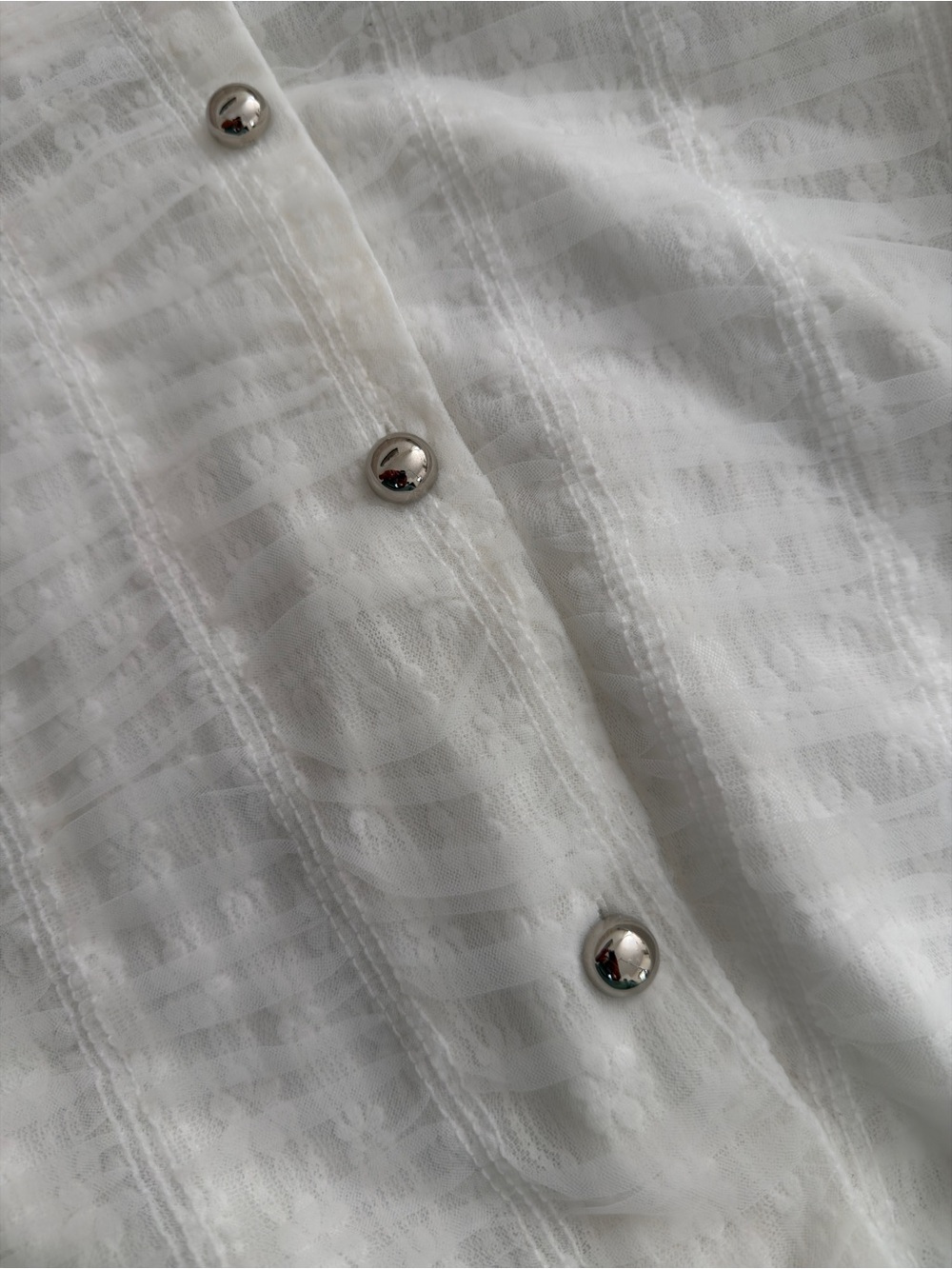 White Textured Cropped Button Jacket - Picture 3 of 4